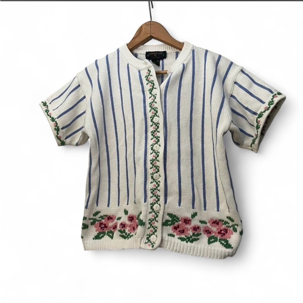 VTG Floral Striped Knit Cardigan cottagecore 90s 80s